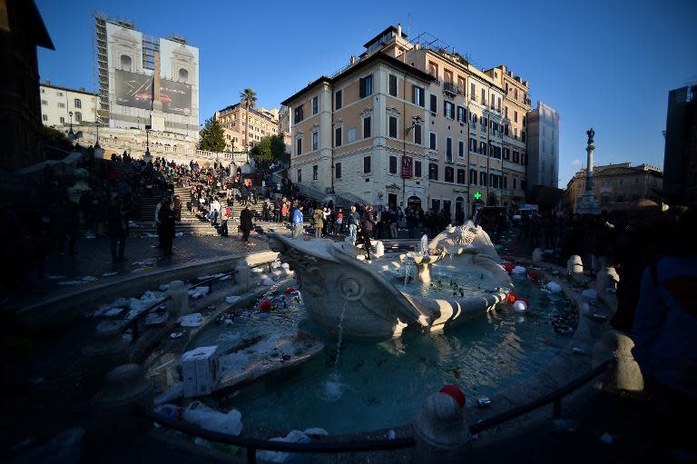 Feyenoord fans clashed with police and trashed parts of the Italian capital including its Spanish Steps pictured here on February 19, 2015 when the Dutch side played Roma