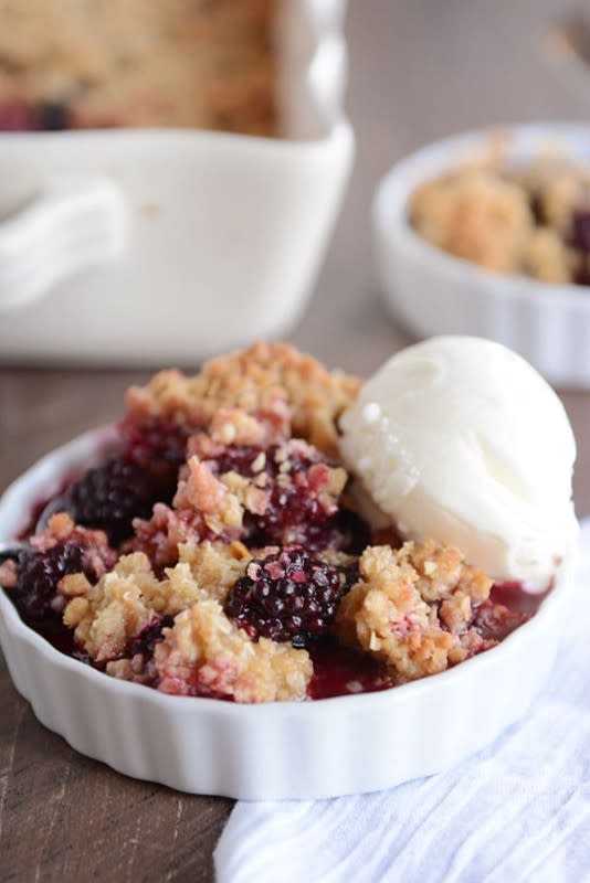 <p>Mel's Kitchen Cafe</p><p>This amazing blackberry crisp loaded with juicy fruit and a buttery crisp topping is simple and so delicious! Even better, you can use other berries too. Think of it as an all-purpose, best-ever fruit crisp!</p><p><strong>Get the recipe: <a href="https://www.melskitchencafe.com/the-best-blackberry-crisp/" rel="nofollow noopener" target="_blank" data-ylk="slk:Blackberry Crisp;elm:context_link;itc:0;sec:content-canvas" class="link ">Blackberry Crisp</a></strong></p>