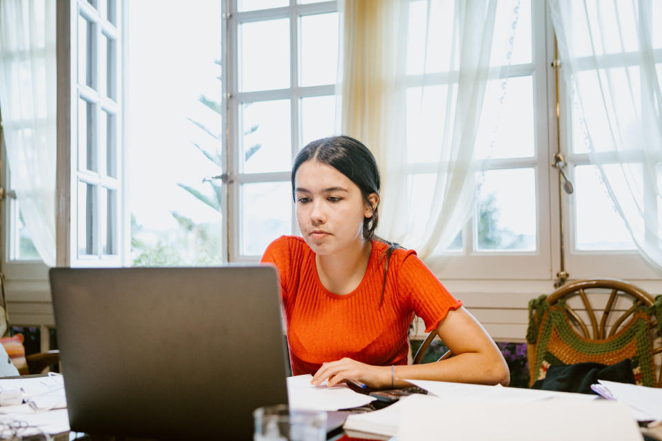 Student working on a laptop