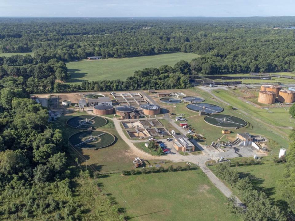Chattahoochee Riverkeeper Drone captures the Phenix City Waste Water Treatment Plant, 1600 E. State Docks Road, Phenix City, AL, on 6/10/24. The plant is violating the Clean Water Act and Alabama Water Pollution Control Act