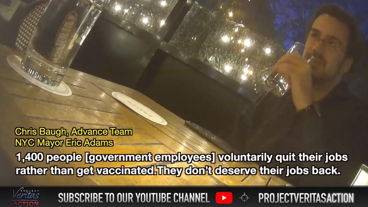 City Hall staffer Chris Baugh, pictured in this video posted by Project Veritas, has been fired after being caught on camera mocking NYPD officers and calling Mayor Adams “corrupt." 