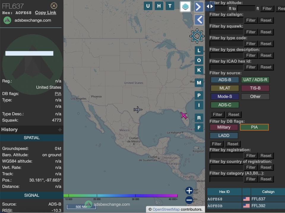 ADS-B Exchange has a "PIA" filter that will show all aircraft currently flying with the program.