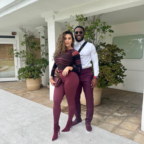 <p>Lilit Bush Instagram</p> Reggie Bush and his wife, Lilit Bush, pose for a photo.