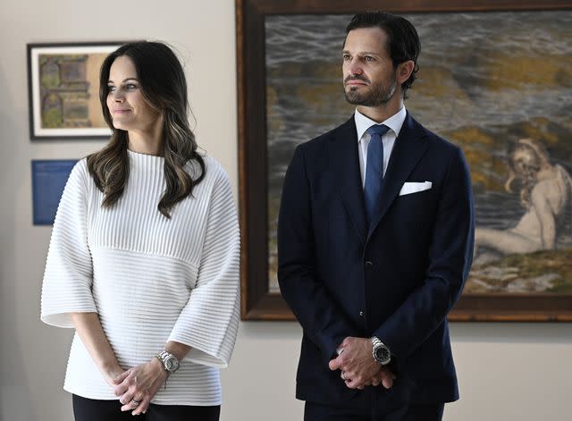 <p>Fredrik Sandberg/TT/Shutterstock </p> Princess Sofia and Prince Carl Philip at the Rackstad Museum in Arvika, Varmland, Sweden on Sept. 4, 2024.