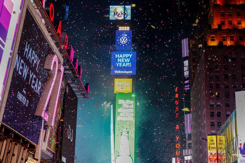 Revelers celebrate the New Year in New York