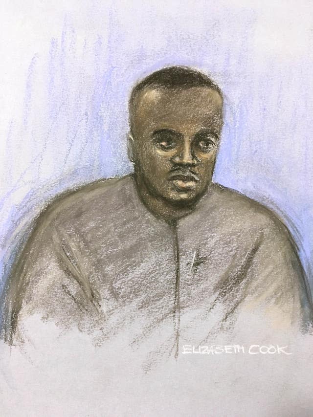 Court artist sketch of Benjamin Mendy appearing at Manchester Magistrates' Court on Wednesday
