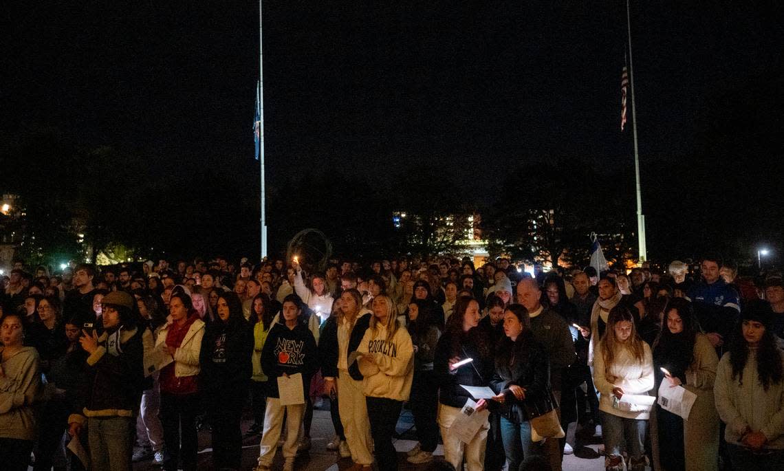 Hundred of people gathered outside of Old Main to pray and show support for Israel on Tuesday, Oct. 10, 2023.
