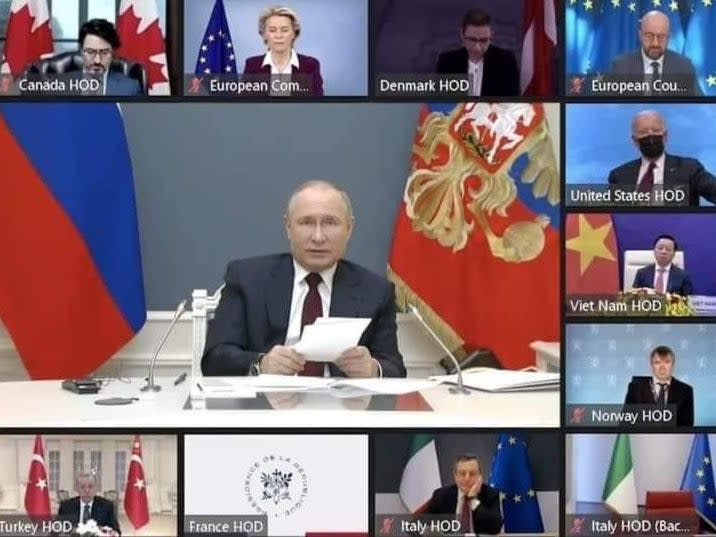 Joe Biden appeared to be the only world leader wearing a mask during a virtual climate summit.  (Screengrab)