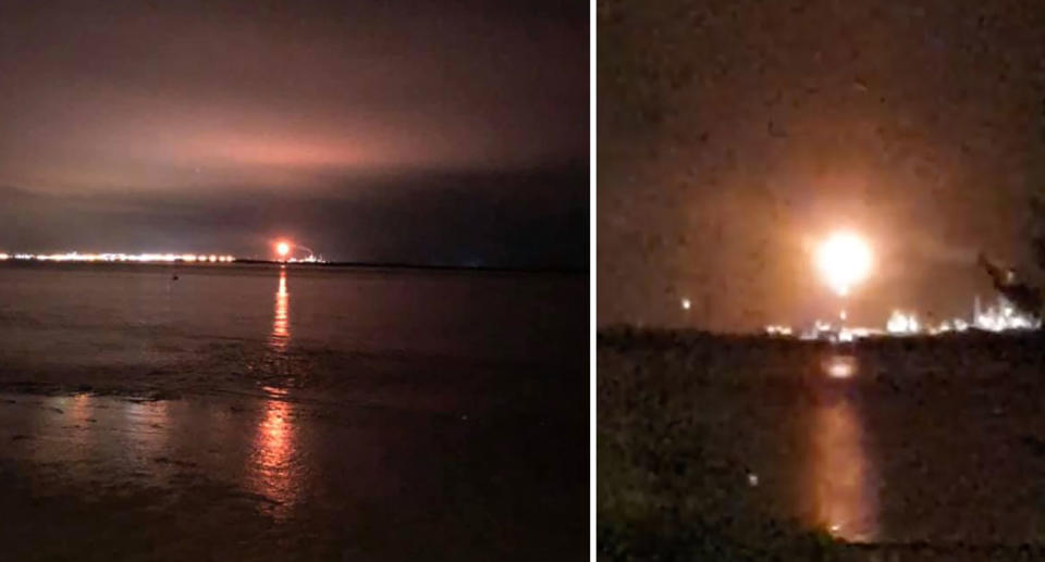 Mysterious flashes of orange light pulse across the sky in Hull in East Yorkshire, England.