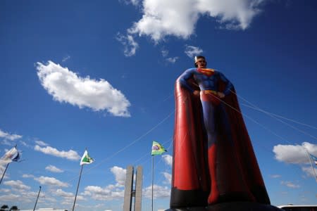 An inflatable doll of Brazil's Justice Minister Sergio Morois seen in front of National Congress in Brasilia