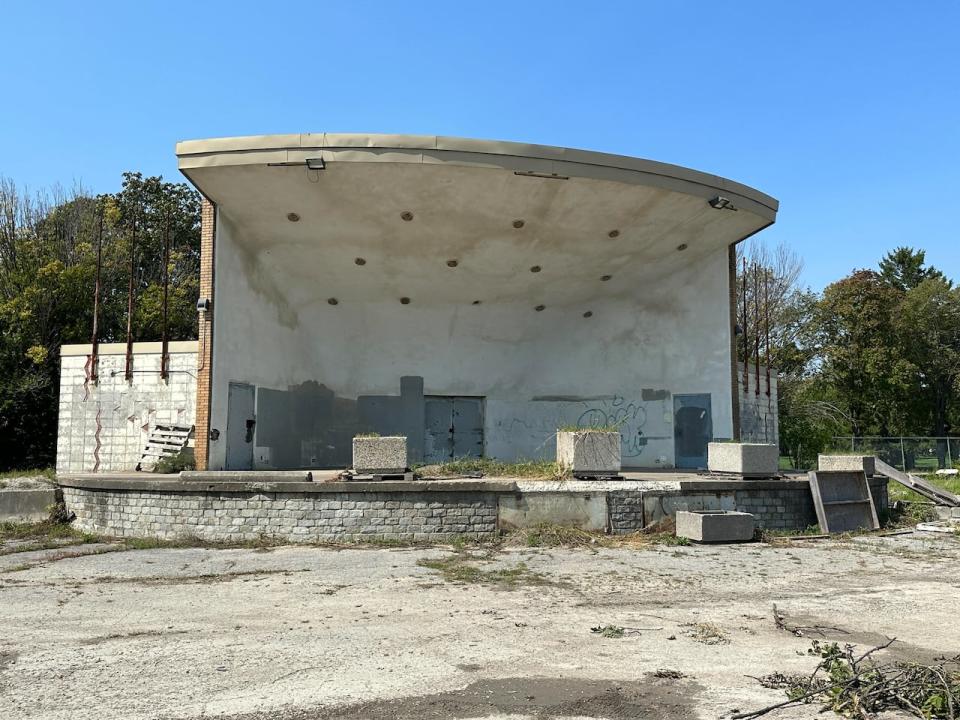 The historic band shell in Jackson Park sits in disrepair.