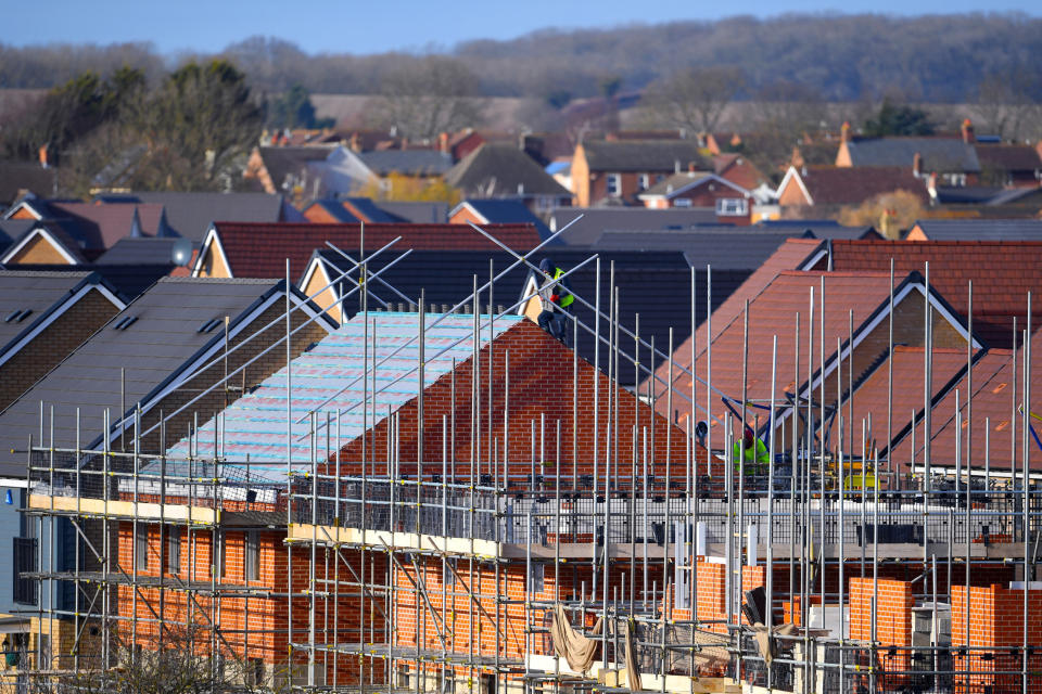 EMBARGOED TO 0001 FRIDAY OCTOBER 30 File photo dated 01/02/18 of houses under construction. The number of new homes registered to be built by the UK's housebuilders in the first three-quarters of 2020 was down by 30% on the same period last year, according to an industry body.