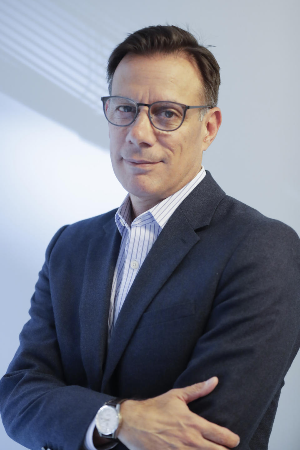 In this Nov. 6, 2019, photo Brian Marcotte, CEO of the National Business Group on Health, poses for a photo in Washington. Marcotte spoke recently with The Associated Press about the latest challenges in health benefits. (AP Photo/Pablo Martinez Monsivais)