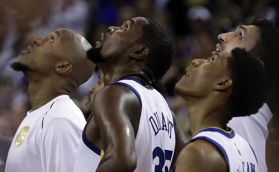 The Warriors can’t believe they lost, either. (AP)