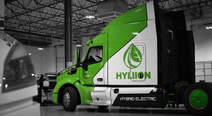 Photo of Hyliion tractor inside service bay