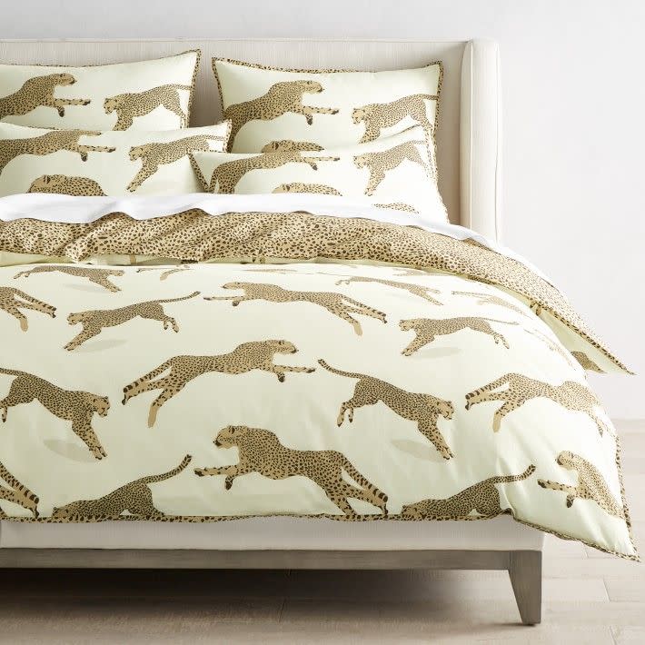 8) The House of Scalamandre Leaping Cheetah Organic Duvet Cover & Shams