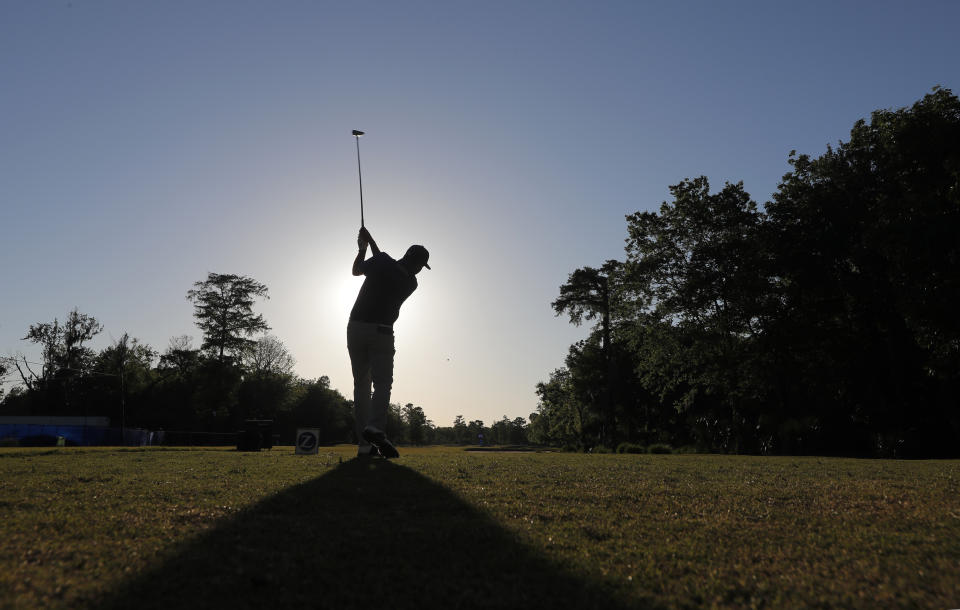 Josh Teater hits off the 10th tee during the second round of the PGA Zurich Classic golf tournament at TPC Louisiana in Avondale, La., Friday, April 26, 2019. (AP Photo/Gerald Herbert)