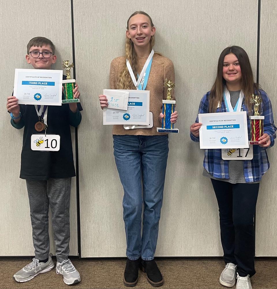 From left, Emin Pennington, of Unioto, the third place winner, Clara Ewing from Adena, the first place winner, and Alyson Ashcraft, also from Adena, the second place winner.