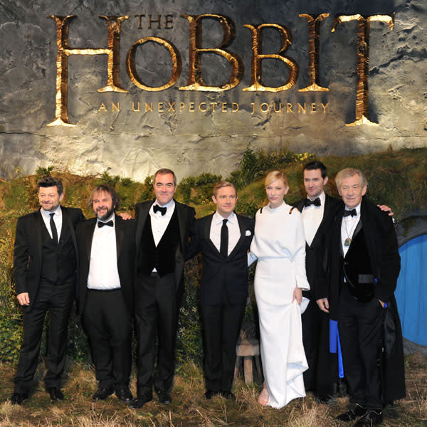 <b>The cast of The Hobbit at the London premiere, Dec 2012 </b><br><br>Actress <a href="http://uk.lifestyle.yahoo.com/cate-blanchett-wears-all-white-look-for-the-premiere-of-the-hobbit--an-unexpected-journey-in-london-110656933.html" data-ylk="slk:Cate Blanchett;elm:context_link;itc:0;sec:content-canvas;outcm:mb_qualified_link;_E:mb_qualified_link;ct:story;" class="link  yahoo-link">Cate Blanchett</a> joined her fellow castmates for the UK premiere of The Hobbit: An Unexpected Journey.<br><br>© Rex