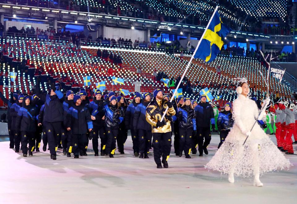 <p>Flag-bearer Niklas Edin’s jacket was by far the hit of the Swedish outfits. After that, though, a fairly standard black-and-blue combo toned it down. </p>