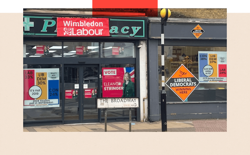 Labour and Lib Dem offices next to each other - with rival bar charts