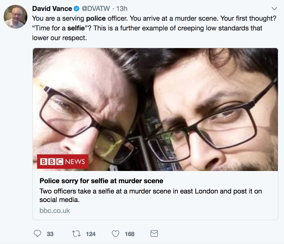 <em>Anger – the selfie sparked anger among fellow Twitter users (Picture: Twitter/David Vance)</em>