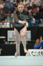 Jade Carey competes in the floor exercise during the U.S. Classic gymnastics event Saturday, May 18, 2024, in Hartford, Conn. (AP Photo/Bryan Woolston)