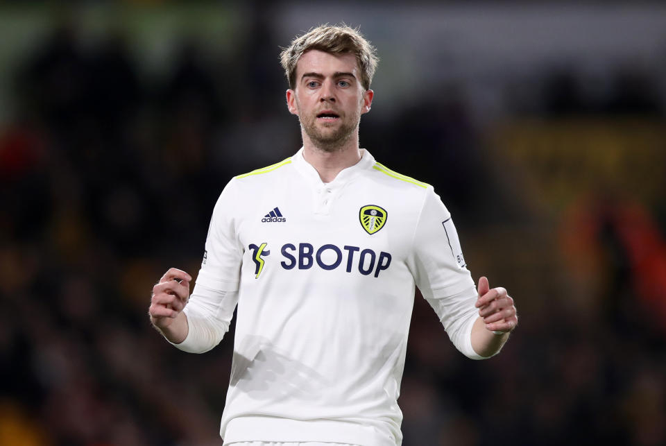 Leeds United's Patrick Bamford during the Premier League match at Molineux Stadium, Wolverhampton. Picture date: Friday March 18, 2022. (Photo by Isaac Parkin/PA Images via Getty Images)