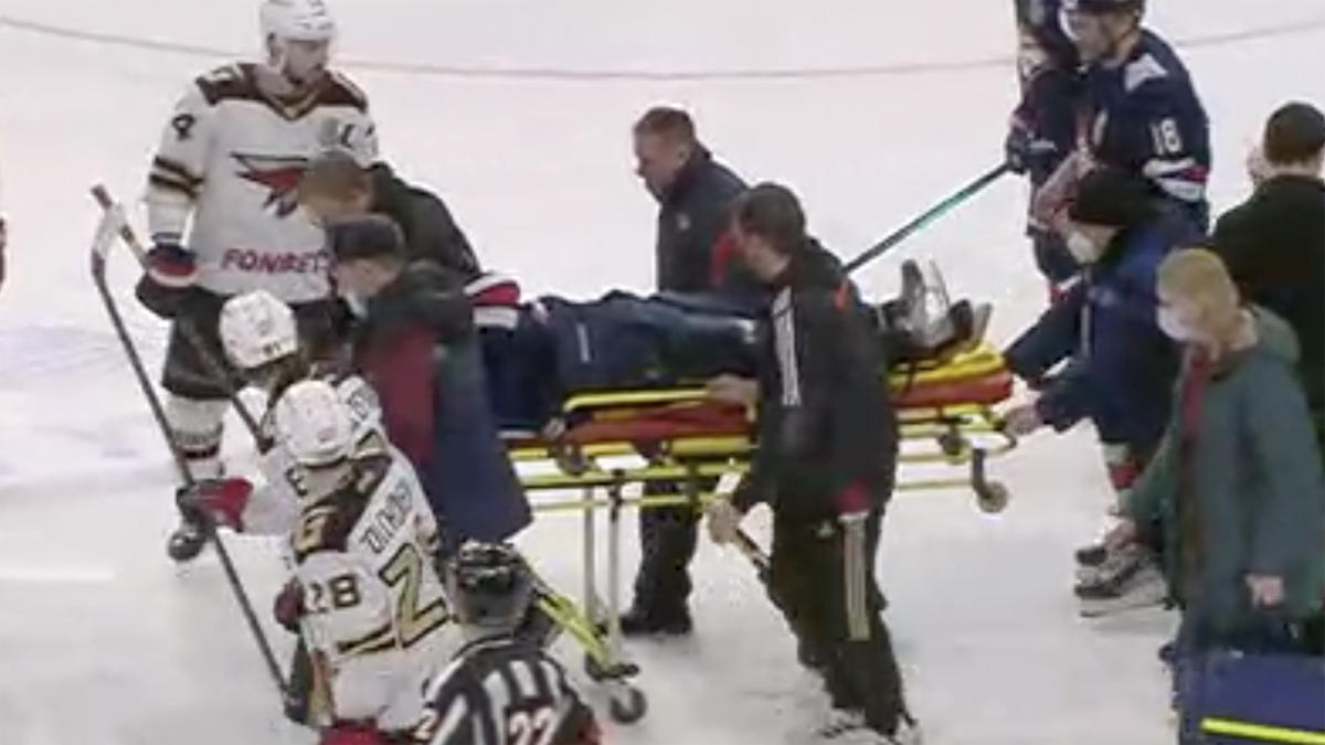 KHL player leaves in ambulance after taking slapshot to head