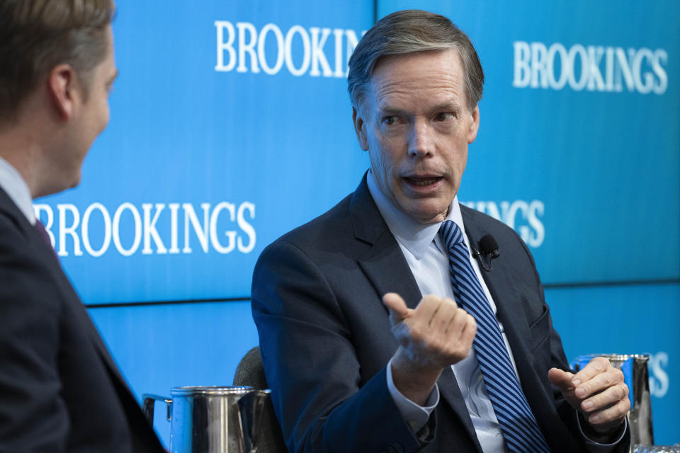 Nick Burns, U.S. Ambassador to China, speaks at the Brookings Institution about U.S.-China relations on Friday, Dec. 15, 2023, in Washington. (AP Photo/Jacquelyn Martin)