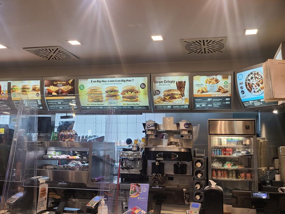 shot of the menu and register area at an italian mcdonalds