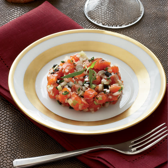 Salmon Trout Tartare with Pressed Caviar and Tomatoes