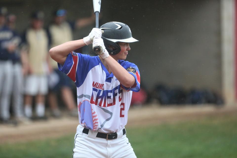 Cowan's Chase Smith at-bat during Muncie's American Legion Post 19 Chiefs second regional round game against Madison at Wapahani High School on Friday, July 15, 2022.