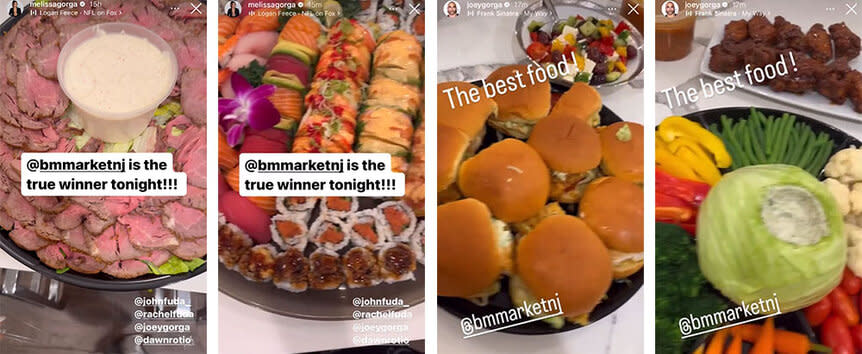 A split of various foods at Melissa Gorga's Superbowl party.