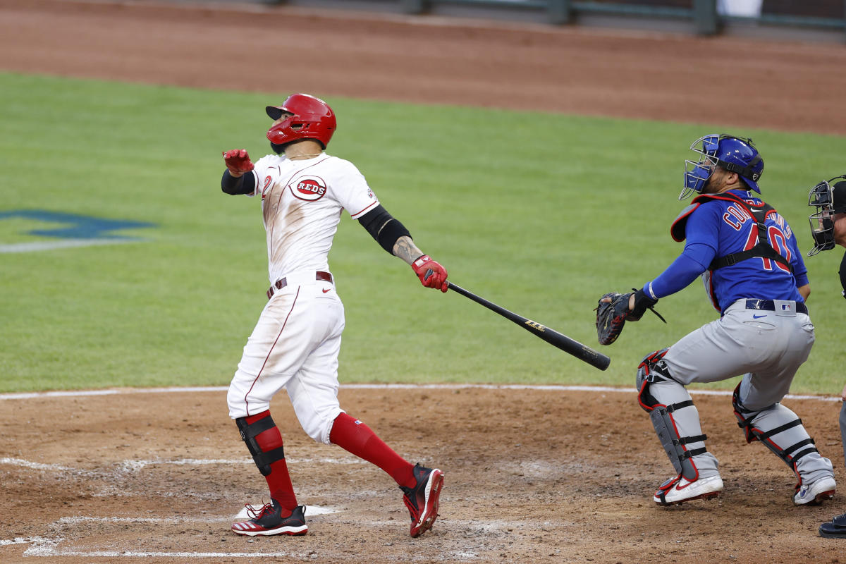 Nick Castellanos works on defense after Cincinnati Reds' win