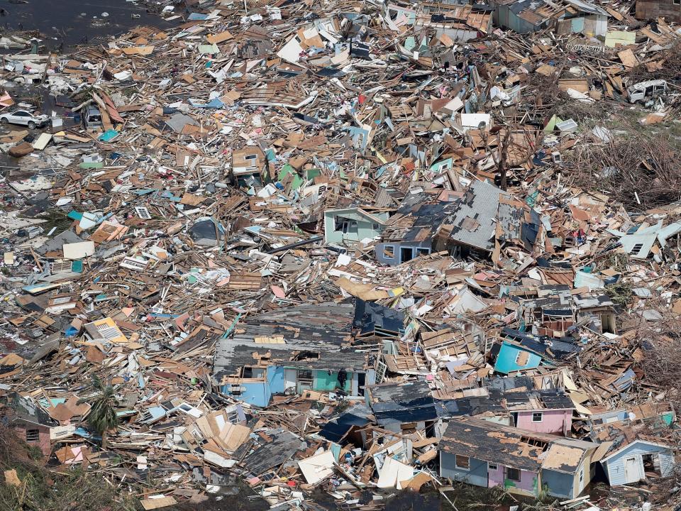 An aerial view of damage caused by Hurricane Dorian is seen in Marsh Harbour on Great Abaco Island on September 4, 2019.