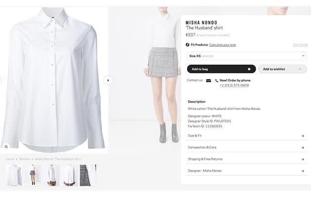 Many wondered if Meghan was sending a sign with her 'Husband' named shirt. Photo: www.farfetch.com
