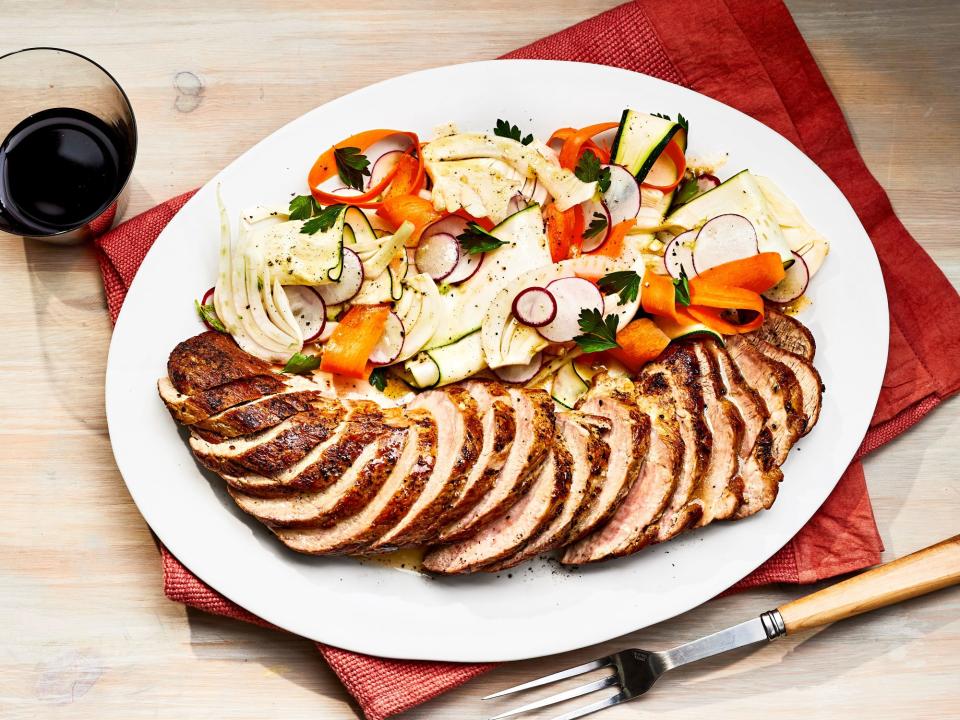 Pork Tenderloin with Shaved Vegetable Salad