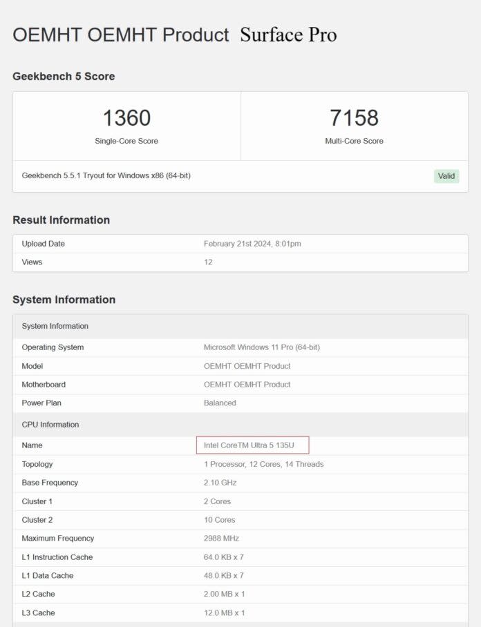 Microsoft Surface Pro 10 benchmarks