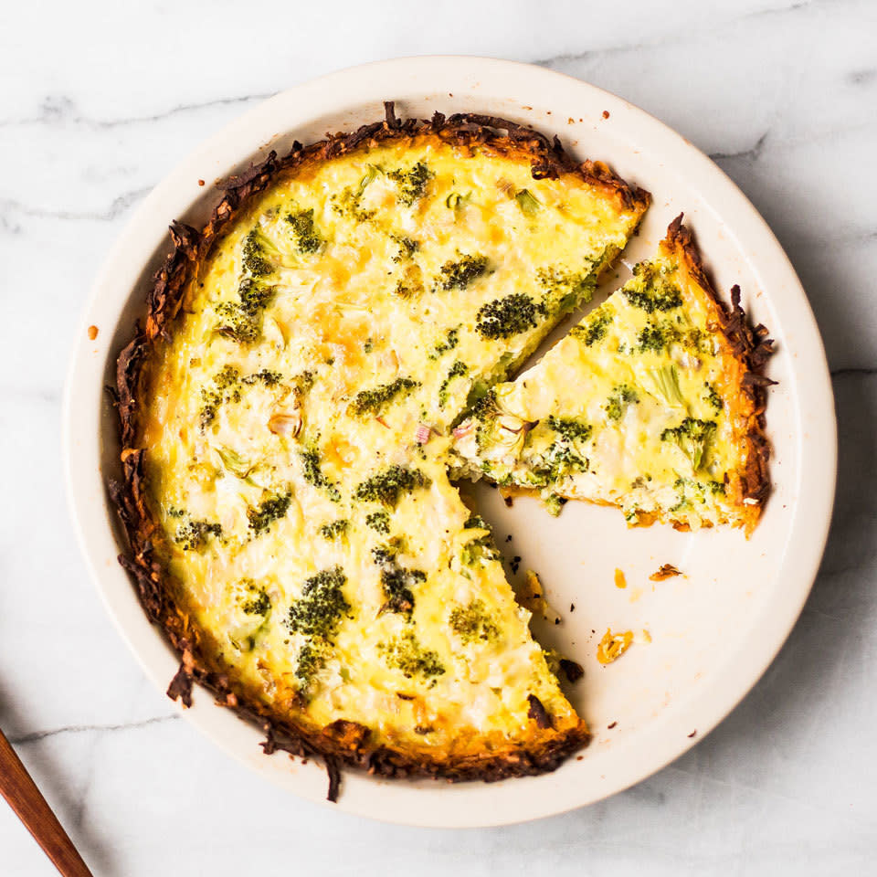 Broccoli-Cheddar Quiche with Sweet Potato Crust