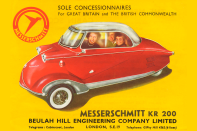 <p>After World War Two, the famed German aircraft maker <strong>Messerschmitt </strong>wasn’t allowed to make planes anymore so it went into the car business instead. Designed by <strong>Fritz Fend</strong> (1920-2000) - with unmistakeable aviation influences - and built under contract by Messerschmitt, the <strong>KR200 </strong>was nicknamed the ‘kabinenroller’ (cabin scooter).</p><p>This little three-wheeled, two-stroke bubble car was popular in a time when post war Europe needed cheap transport. It was built in 1955-1964, but the microcar market dwindled as much more comfortable but slightly larger cars like the <strong>Mini</strong> became affordable. Messerschmitt went back to aviation in <strong>1968</strong>, and is today part of <strong>Airbus</strong>.</p>