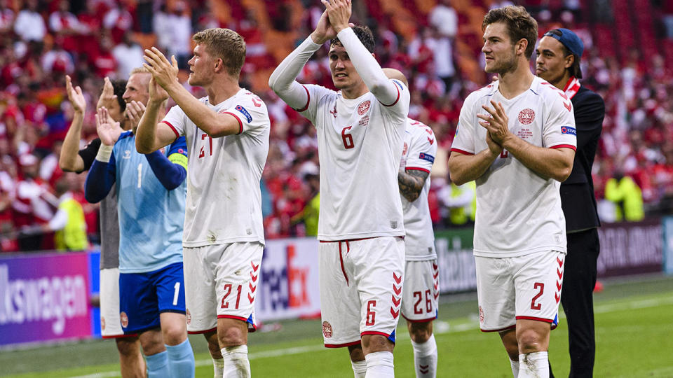 Denmark players, pictured here celebrating after beating Wales at Euro 2020.