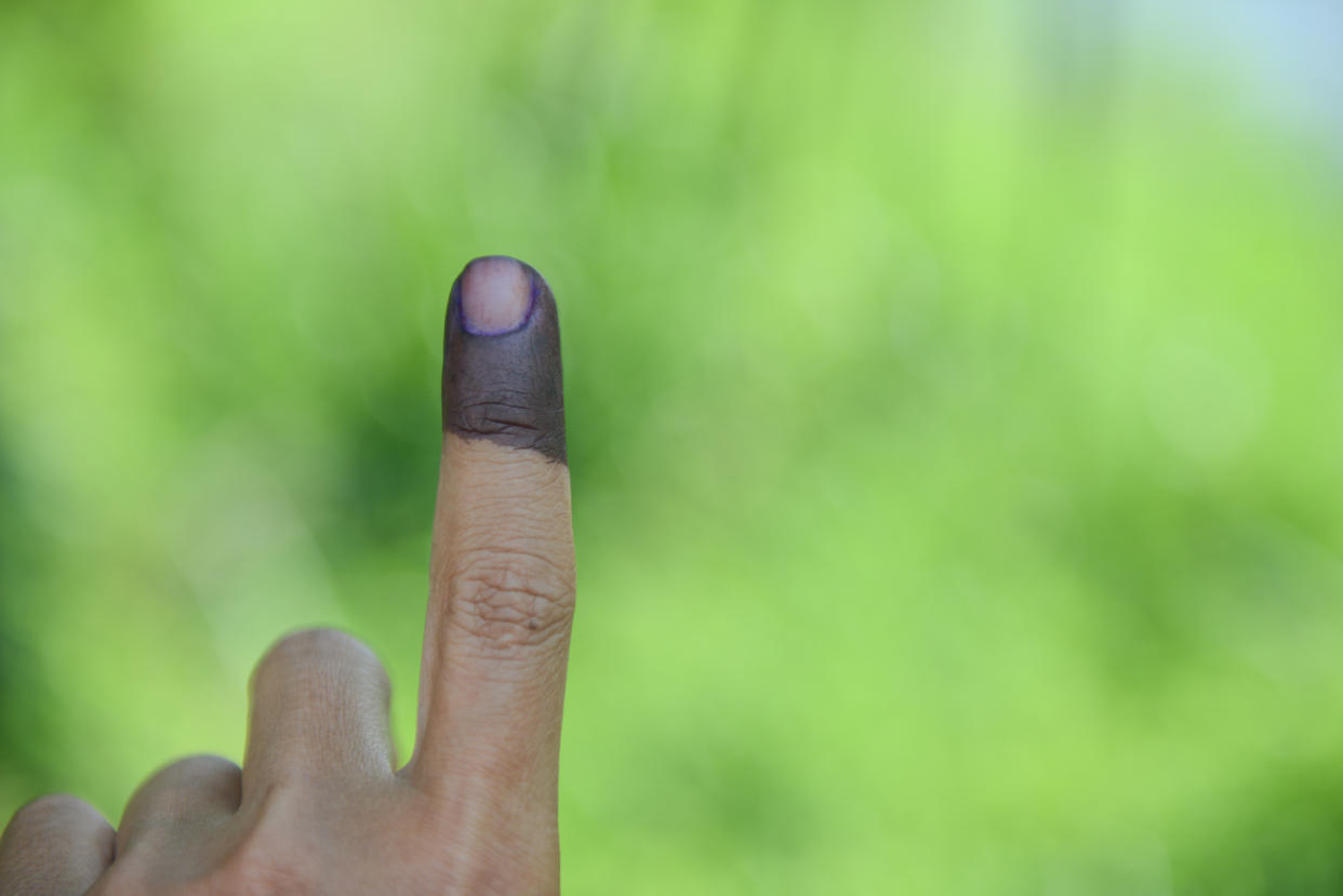 A picture of a finger with indelible ink.