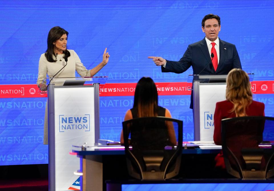 Former South Carolina Gov. Nikki Haley and Florida Gov. Ron DeSantis at the fourth Republican Presidential Primary Debate on Dec. 6, 2023. The two will be the only candidates ate the fifth GOP debate on Jan. 10, 2024