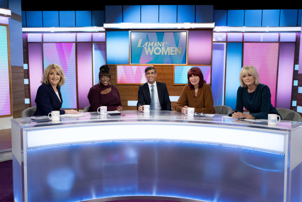 Rishi Sunak, Prime Minister (centre) appeared on Loose Women with Kaye Adams, Judi Love, Janet Street-Porter, and Jane Moore. (Ken McKay/ITV/Shutterstock)