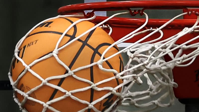 A basketball is photographed at the Cottonwood High vs. Hillcrest High game on Wednesday, Feb. 7, 2024.