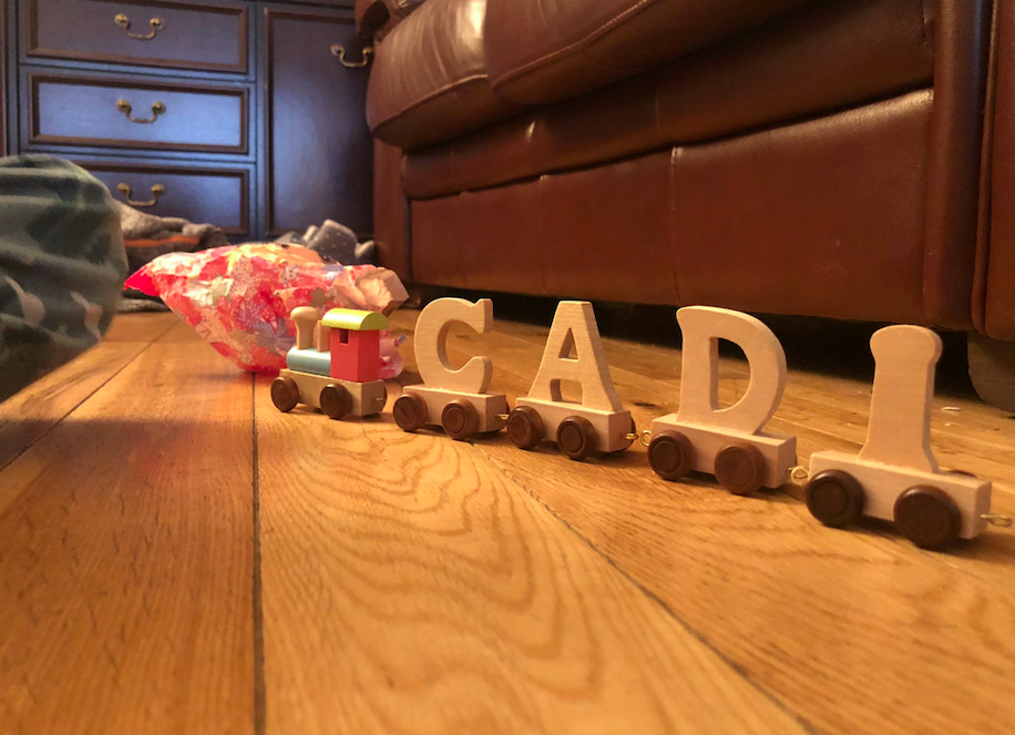 A train set spelling 'Cadi' was 2020's gift. (SWNS)