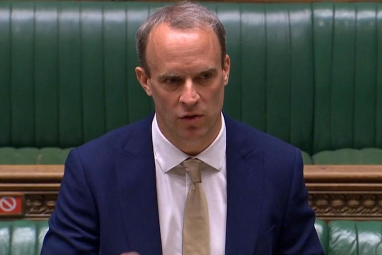 Foreign Secretary Dominic Raab in the Commons after China imposed a controversial new security law on Hong Kong residents: AFP via Getty Images