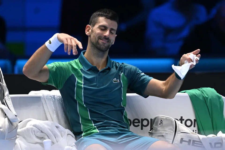 Novak Djokovic taunting the crowd.