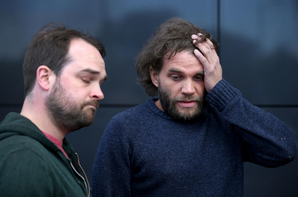 <em>Neil Hutchison (left) and Grant Hutchison, the brothers of Scott Hutchison, during a press conference at the Dakota Hotel in South Queensferry, near Edinburgh (Picture: PA)</em>